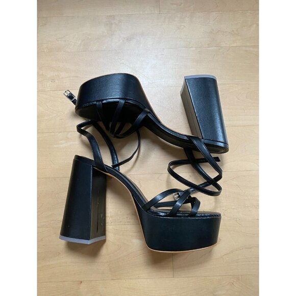 BLACK suede Studio "Emani" BNWT black strappy platform heels women NEW - Picture 3 of 10